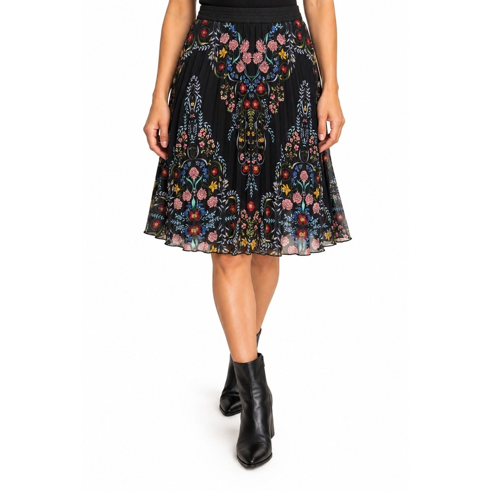 Desigual FAL FRIDA Floral Pleated Midi Skirt Black Multicolor EU 40 US 6